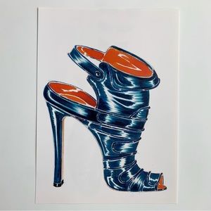 4/$20⭐️ Blue Manolo Blahnik Shoe Illustration *PRINT*